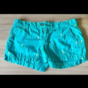 Old Navy Teal Embroidered Yellow Seahorse Chino Shorts Women’s Size 4 Vintage